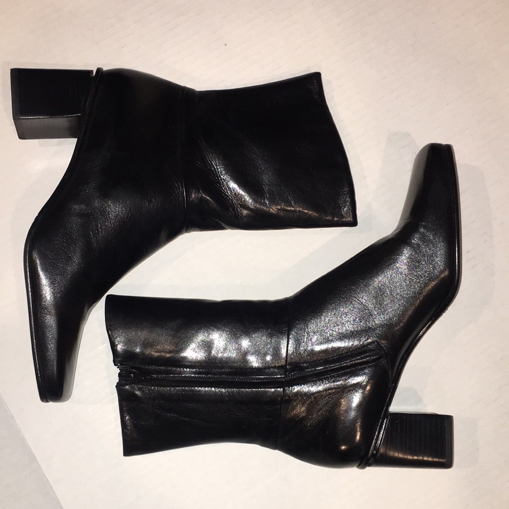 Etienne Aigner Leather Ankle Zip Black Boots | Size 8M